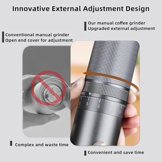 Manual Coffee Grinder External  Adjustable Grinder Stainless Steel Cone Burr Hand Coffee Mill Travel Camping Kitchen Office Use