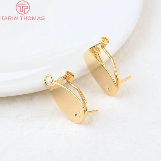 (2426)10PCS 18.5x8.5MM 24K Gold Color Brass with Stick Trays Stud Earrings Clips High Quality Diy Jewelry Findings Accessories