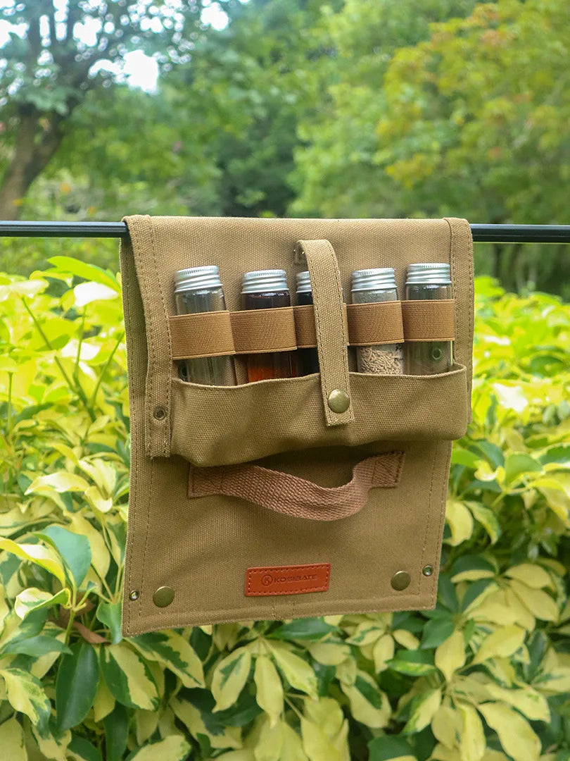 Portable Camping Seasoning Spices Bottle Tableware Leather Storage Bag Portable Kit For BBQ Picnic Kitchen