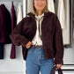 TRAFZA Women Autumn Casual Loose Coats Female Fashion High Collar Zipper Side Pocket Design Jackets Solid Street Style Coats