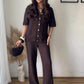 Fashion Knitted Long Pants Sets For Women Elegant Short Sleeve Lapel Single Breasted Cardigan Wide Leg Trousers 2 Pieces Suits