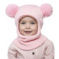 Pompom Baby Winter Hat Scarf One-piece Kids Knitted Beanie Warm Ears Neck Children Bonnet Infant Cap for Girls Boys 1-5Y
