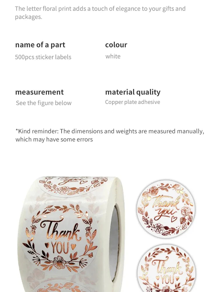 500 PCs Thank You Stickers, Monogrammed Floral Pattern Label Stickers, Thanksgiving Gift Stickers, Sticker Labels
