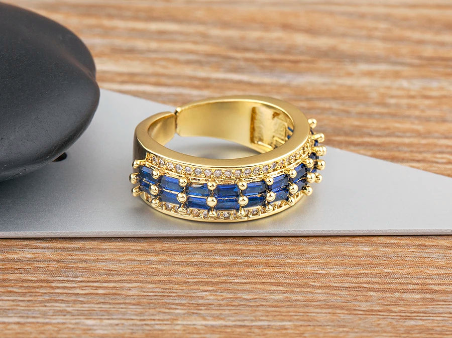 Nidin Light Luxury Cubic Zirconia Open Adjustable Rings For Women Fashion 5 Colors Gold Plated Finger Statement  Jewelry Gift