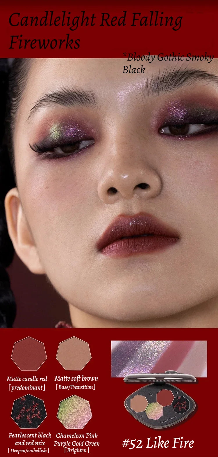 Girlcult 4 Color Eyeshadow Palette Shimmer Black Red Matte Chameleon Eye Shadow Vegan Halloween Make Up Sets Cosmetics Full Set