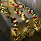 200cm Rose Artificial Flowers Vine LED String Lights For Wedding Garland Home Decor Fake Rose Rattan Hanging Wall Arch Ornament