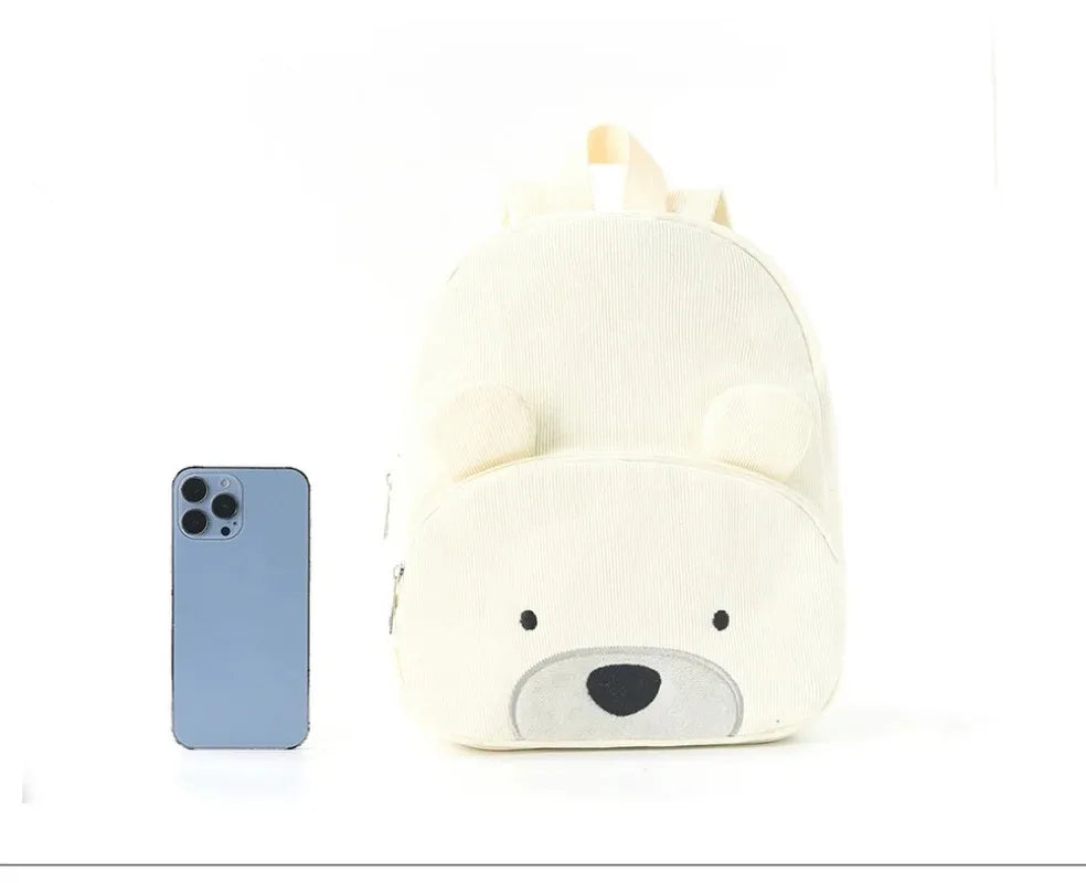 Customized Name Toddler Cartoon Backpack Cartoon Bear Corduroy Large Capacity Backpack Embroidered Name Backpack Cute Plush Bag