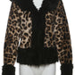 Cutenew Feather Patchwork Printed Women Coats Fashion Sexy Buckle Warmth Crop Jackets Female Fashion Winter Attractive Outerwear