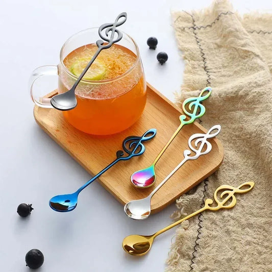 Musical Note Stainless Steel Teapoon Spoon Treble Clef Shape Mug Teaspoons Music Bar Ice Cream Creative Spoon Kitchen Tableware