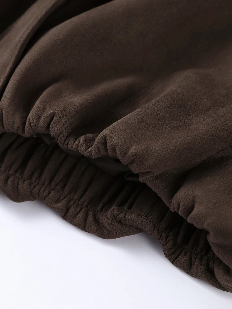 Stand Collar Long Sleeve Zipper Coat Women Elegant Pocket Ruched Loose Fitting Bomber Jacket Fashionable Ladies Autumn Outerwear