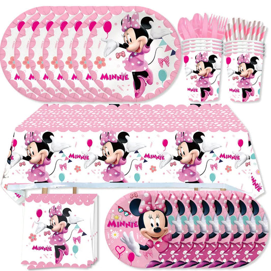 Minnie Mouse Birthday Party Decorate Girls Disposable Tableware Balloon Cups Plates Tablecloth Balloon Baby Shower Party Supply