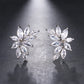 LXOEN Marquise Cut Flower Zirconia Crystal Long Drop Earrings for Women Shiny Leaf CZ Stone Bridal Wedding Jewelry