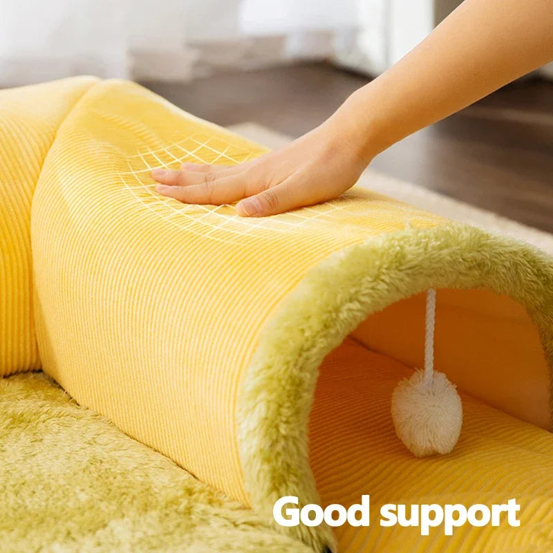 Cat Tunnel Bed Universal Detachable Warm Cat House Indoor Cat Activities Play Carpet Bed Living Room Non-slip Mat Pet Toys