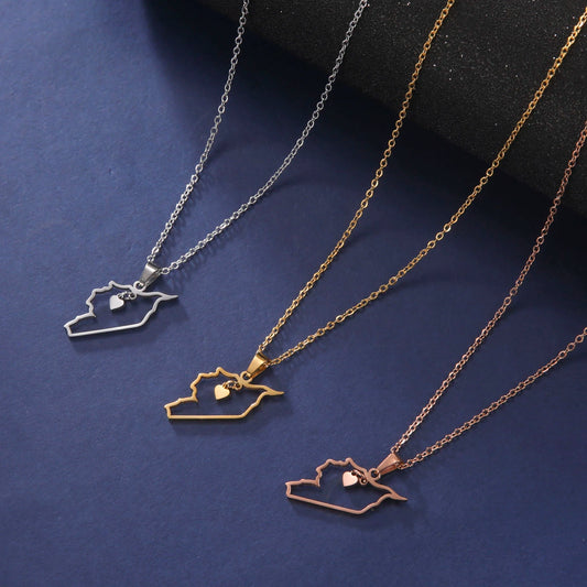 Cazador Stainless Steel Jewelry Geography Necklace Syria Map Heart Pendant Chain Necklace for Women Mother Gift Wholesale