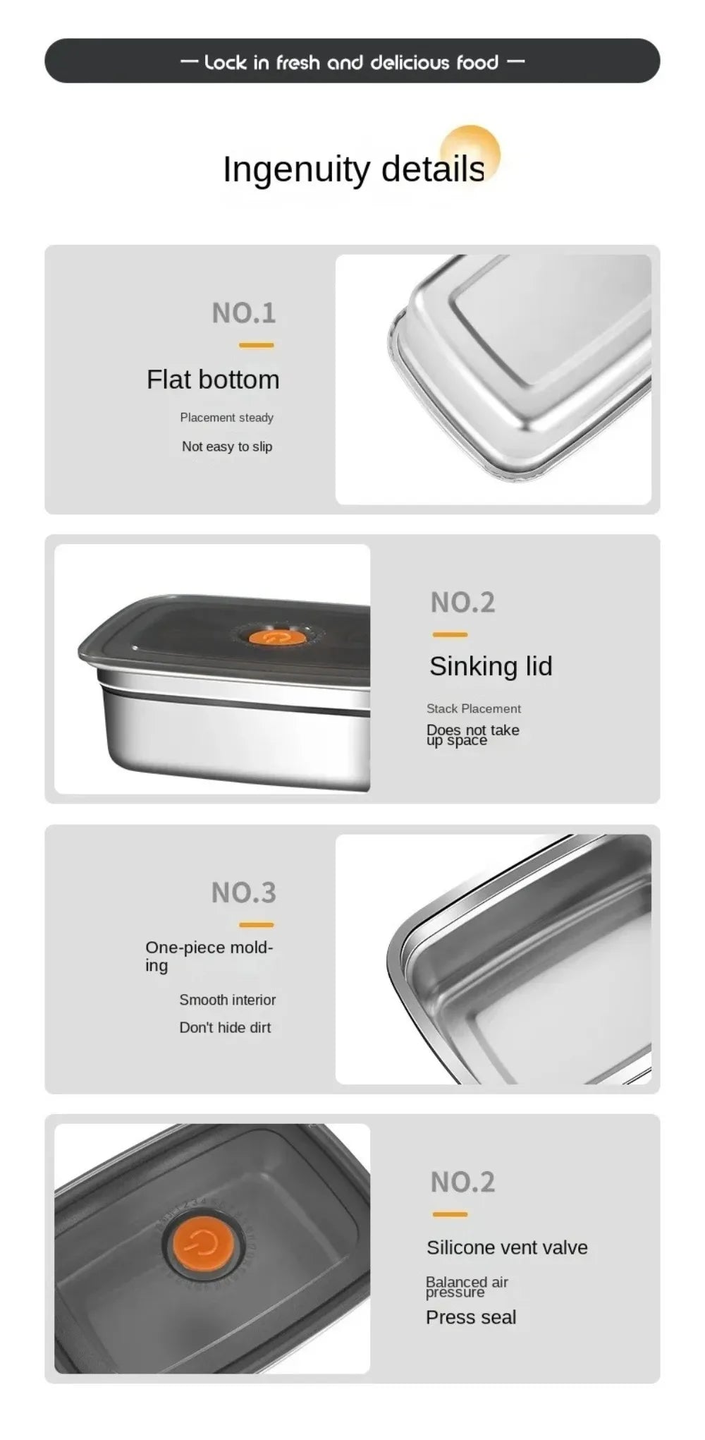 Stainless Steel Camping Lunch Box Leak-proof Sealed Bento Box Microwave Suitable Large Capacity Refrigerator Freezer Storage Box