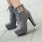 Fashion Women's Ankle Boots High Heeled Platform Short Boot Female Buckle Flock Zipper Gray Ladies Party Shoes Large Size 50