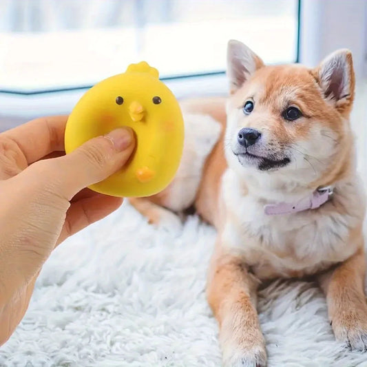 1pc Dog Sounding Toy with Cartoon Little Yellow Chicken Design, Pet Durable Latex Chew Teeth Grinding with Squeaky Dog Toy Ball