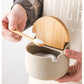Japanese Style Ceramic Seasoning Jar Bamboo lid Spice jar With Spoon Kitchen Sugar Salt Spices Storage Box Household Container