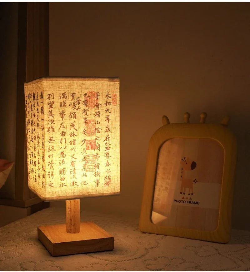 LED  Decoration Table Lamps Simple Chinese Style Dimmable Plug Night Light Fabric Lampshade Square Bedroom Bedside Desk Lights