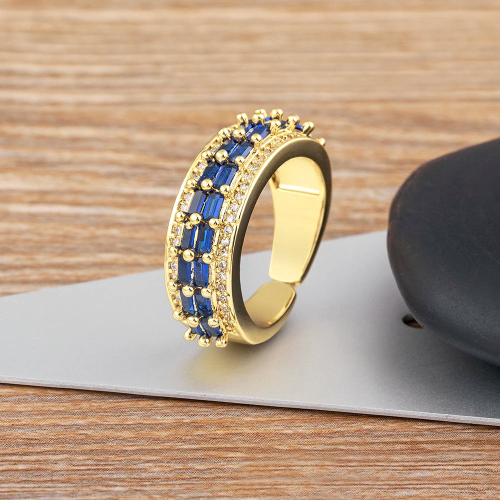 Nidin Light Luxury Cubic Zirconia Open Adjustable Rings For Women Fashion 5 Colors Gold Plated Finger Statement  Jewelry Gift