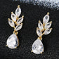 LXOEN Marquise Cut Flower Zirconia Crystal Long Drop Earrings for Women Shiny Leaf CZ Stone Bridal Wedding Jewelry