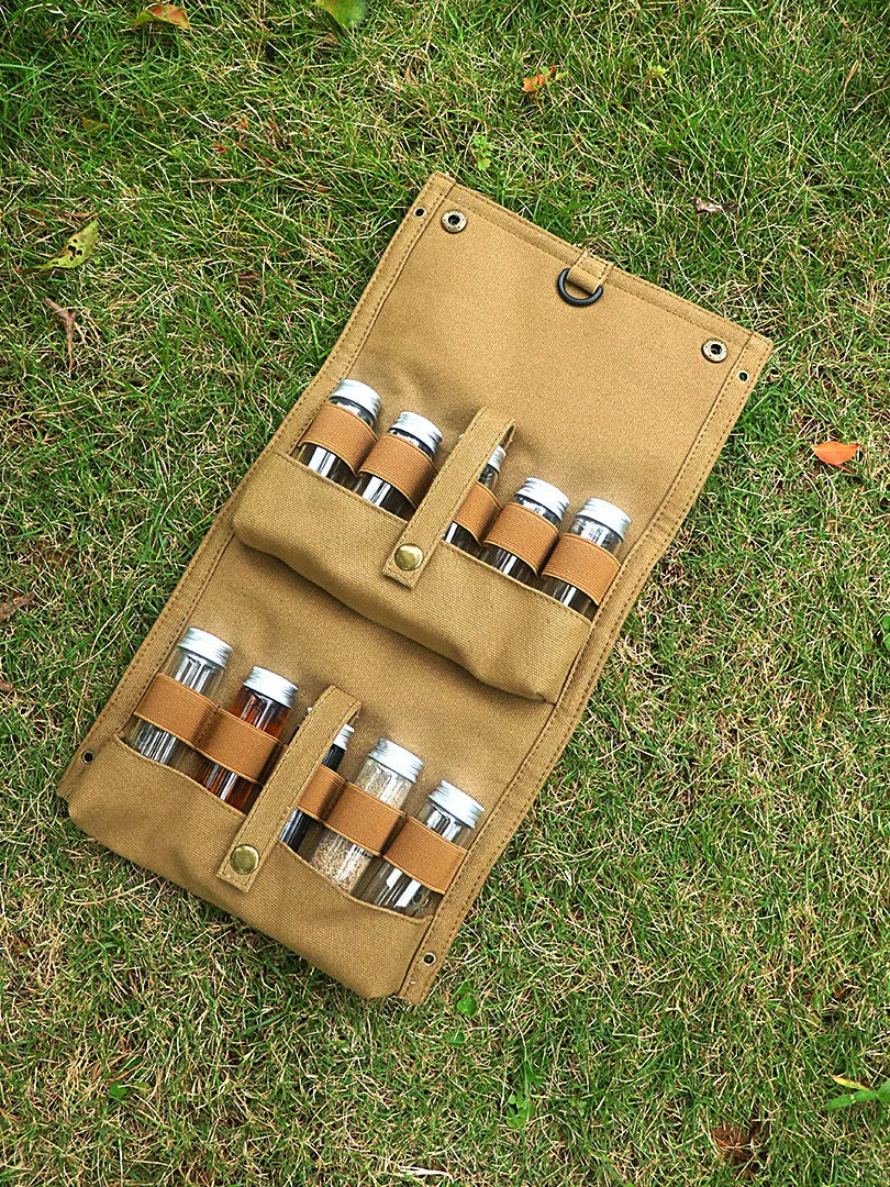 Portable Camping Seasoning Spices Bottle Tableware Leather Storage Bag Portable Kit For BBQ Picnic Kitchen