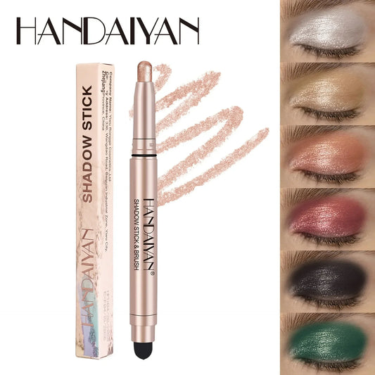 12 Colors Eyeshadow Stick Double Head Waterproof Long Lasting Metallic Shimmer Highlighter Cream Pen with Brush for Eyes