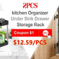 New 2 Tier Under Sink Organizer Sliding Cabinet Basket  Kitchen Organizer Organizer Storage Rack with Hooks Hanging Cup Bathroom