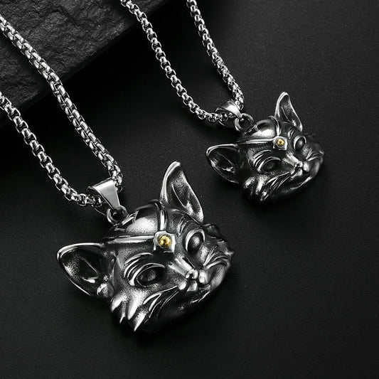 Vintage Bell Cat Pendant Men's Necklace Stainless Steel Animal Lucky Jewelry Gift for Anniversary