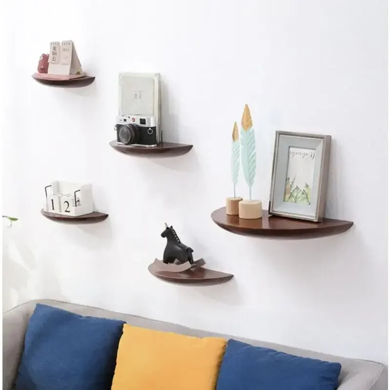Semicircle Wooden Wall Shelf Background Wall Hanging Projector Display Stand Suspension Home Decoration Storage Organization