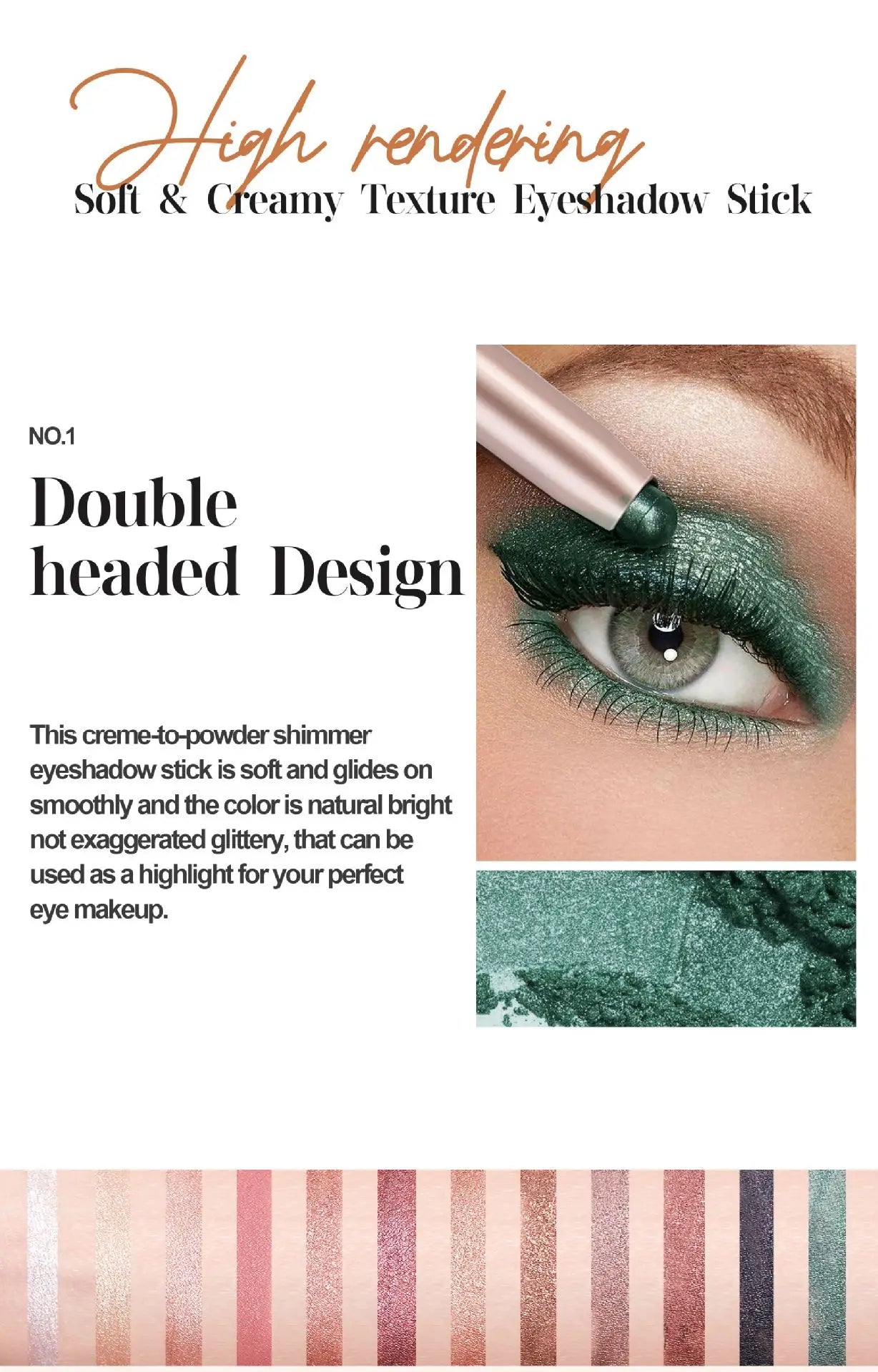 12 Colors Eyeshadow Stick Double Head Waterproof Long Lasting Metallic Shimmer Highlighter Cream Pen with Brush for Eyes