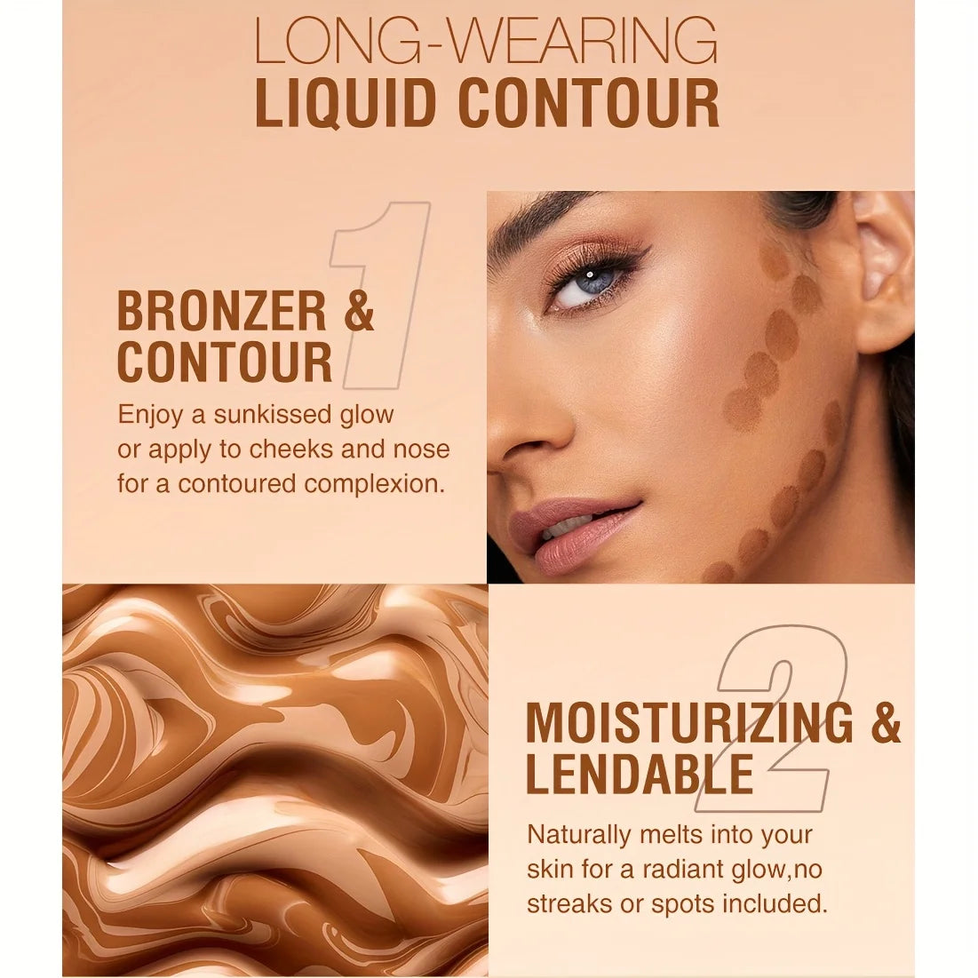 2 Colors Liquid Contour Cream, Long-Lasting Matte Effect, Silky And Waterproof Texture, Matte Effect, Face Bronzer, Face Makeu