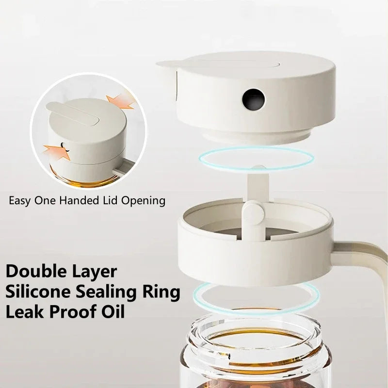 550mL Oil Empty Bottle Pourer Glass Bottles Automatic Opening and Closing Kitchen Cooking Oil Dispenser Cruet for Camping BBQ