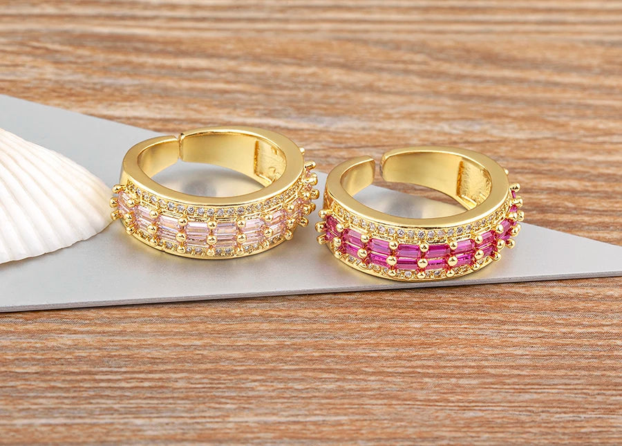 Nidin Light Luxury Cubic Zirconia Open Adjustable Rings For Women Fashion 5 Colors Gold Plated Finger Statement  Jewelry Gift
