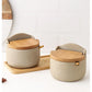 Japanese Style Ceramic Seasoning Jar Bamboo lid Spice jar With Spoon Kitchen Sugar Salt Spices Storage Box Household Container