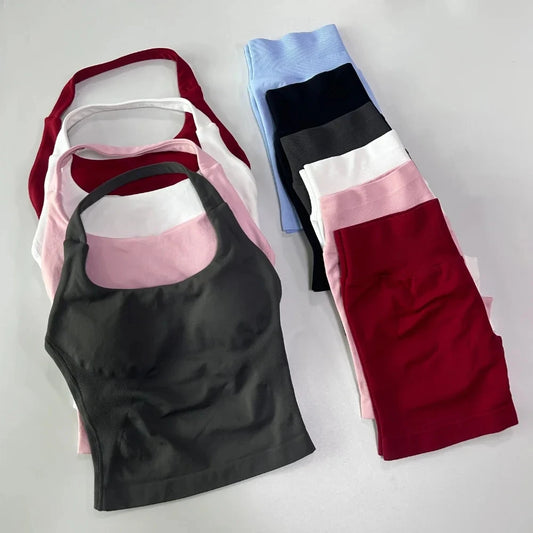 Yoga fitness set; strapless bra and shorts set; seamless backless vest; invisible elastic texture hip-lifting shorts