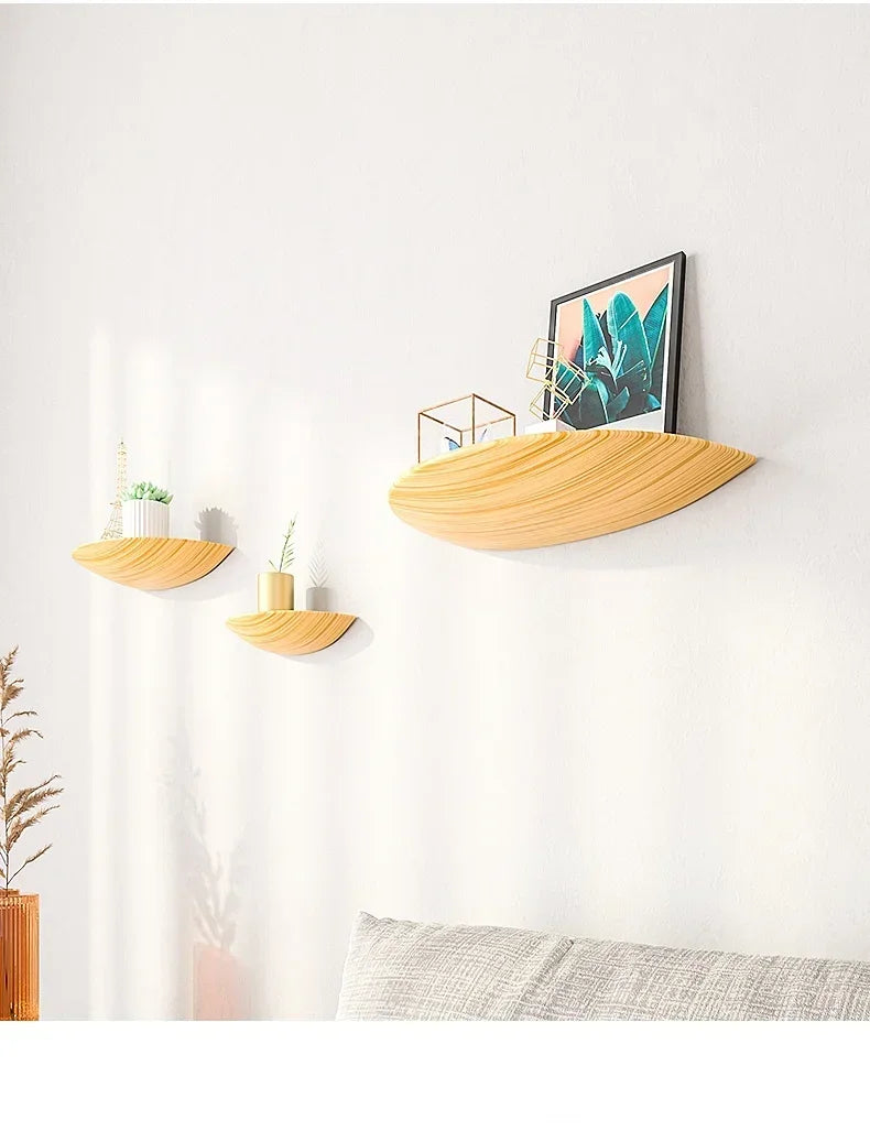 Semicircle Wooden Wall Shelf Background Wall Hanging Projector Display Stand Suspension Home Decoration Storage Organization