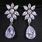 LXOEN Marquise Cut Flower Zirconia Crystal Long Drop Earrings for Women Shiny Leaf CZ Stone Bridal Wedding Jewelry