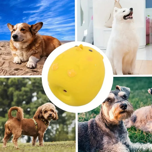 1pc Dog Sounding Toy with Cartoon Little Yellow Chicken Design, Pet Durable Latex Chew Teeth Grinding with Squeaky Dog Toy Ball