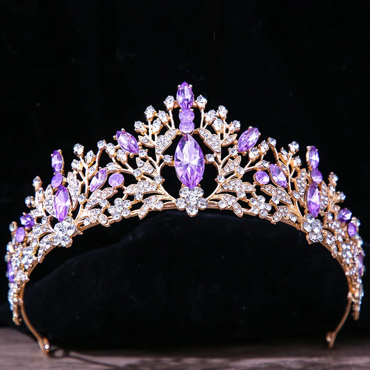 DIEZI Baroque Princess Queen Bridal Crown Purple Crystal Tiara For Women Wedding Vintage Crown Hair Dress Accessories Jewelry