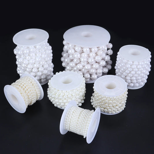 5yards/roll Imitation Pearl Chain White 3-12mm Round Beads Chain for Home Wedding Clothing Decoration Jewelry Making Accessories