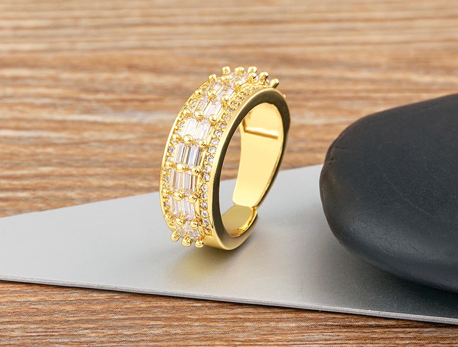 Nidin Light Luxury Cubic Zirconia Open Adjustable Rings For Women Fashion 5 Colors Gold Plated Finger Statement  Jewelry Gift