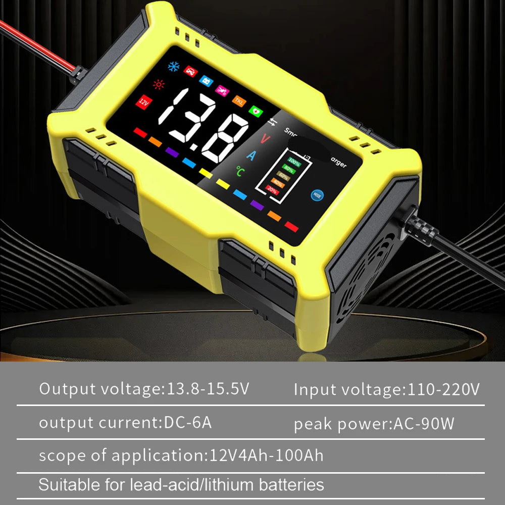 For Lead Acid / Lithium Iron Battery 14.6V/12V 6A 90W EU US Plug Car Battery Charger Pulse Repair 110V/240V Input