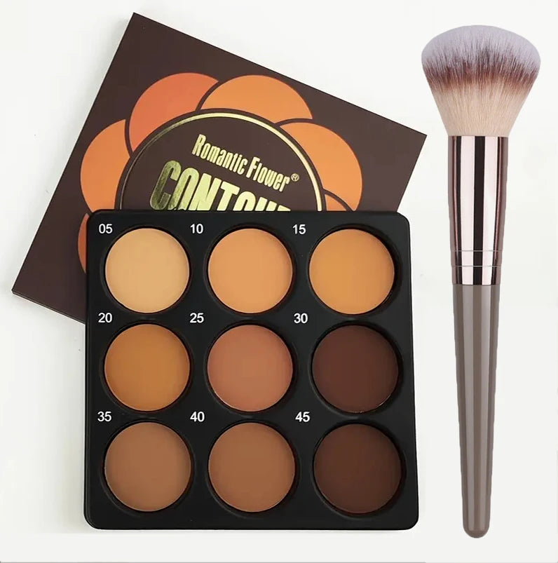 9-farbiger wasserfester Kontur-Concealer, matte Palette, pinselfrei, mittlere bis dunkle Farbtöne, 3D-Sculpting, Ölkontrolle, lang anhaltender Halt