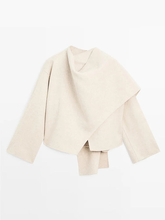 Winter Jacket Women Scarf Collar Short Woolen Coats Autumn 2025 Old Money Long Sleeve Solid Loose Bomber Jackets Chic Outerwears