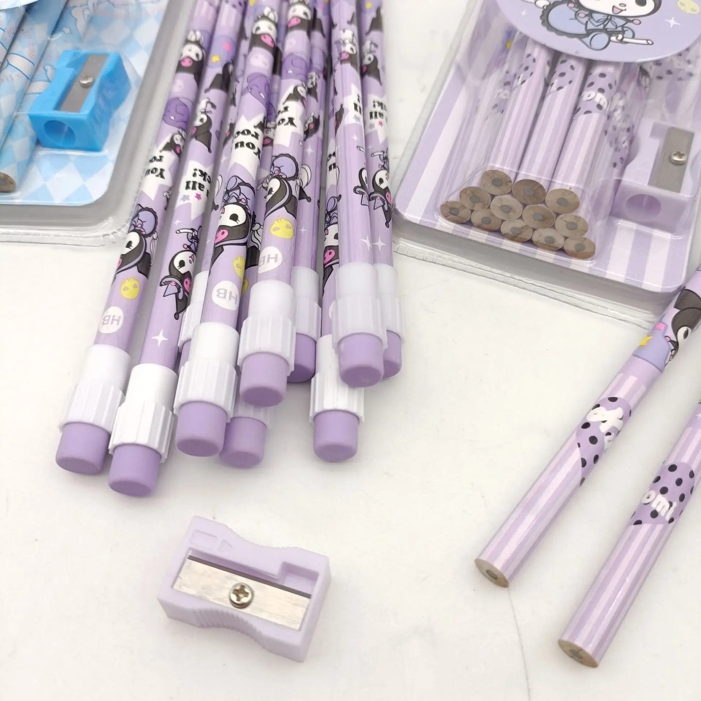 12Pcs Sanrio My Melody Wood Pencil HB with Rubber and Pencil Sharpener Cartoon Student Pencils School Student Stationery