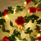 200cm Rose Artificial Flowers Vine LED String Lights For Wedding Garland Home Decor Fake Rose Rattan Hanging Wall Arch Ornament