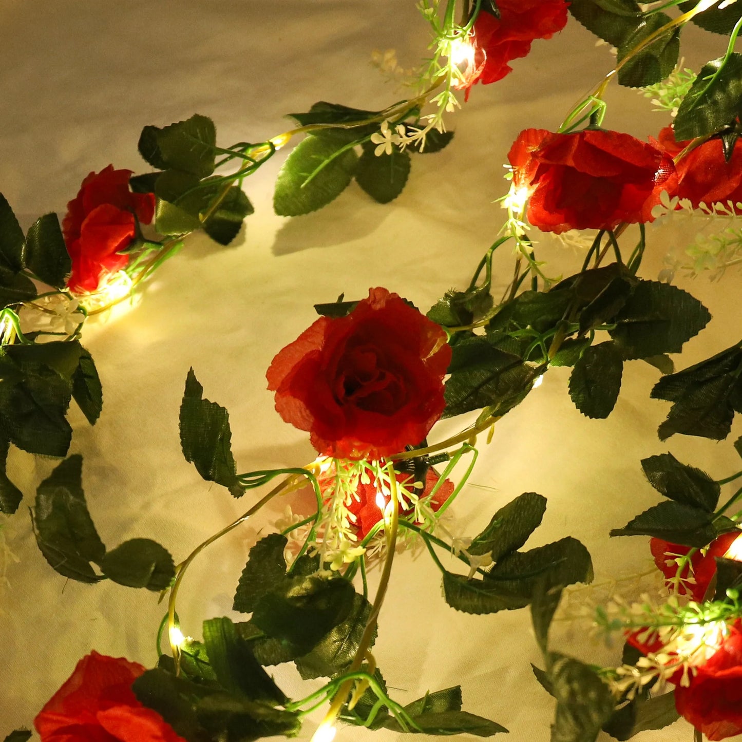 200cm Rose Artificial Flowers Vine LED String Lights For Wedding Garland Home Decor Fake Rose Rattan Hanging Wall Arch Ornament