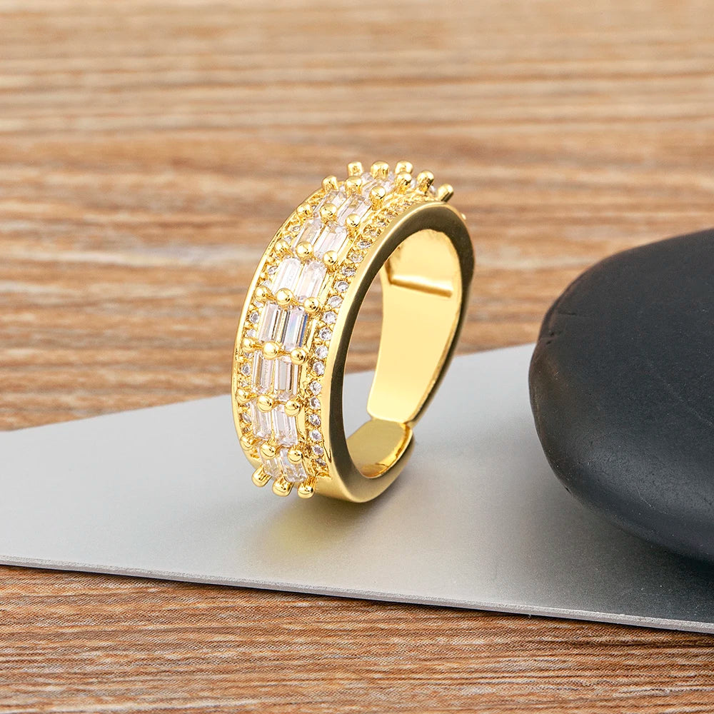 Nidin Light Luxury Cubic Zirconia Open Adjustable Rings For Women Fashion 5 Colors Gold Plated Finger Statement  Jewelry Gift
