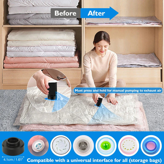 1-15pc Universal Vacuum Storage Bag with Cordless Electric Pump,Rechargeable Wireless Pump for Bags,Space Saver Travel Organizer